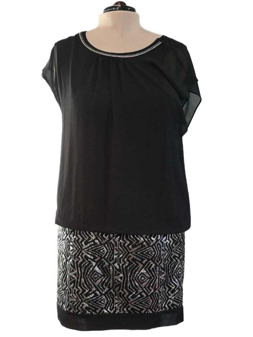 I.N. Studio Dress Women's Sz 14 Black Sequins Chain collar